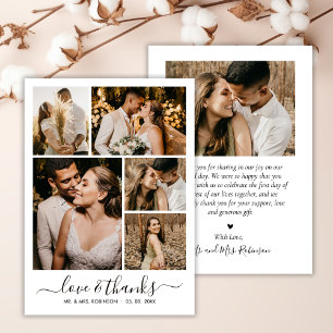 Love and Thanks Script 6 Photo Collage Wedding Thank You Card
