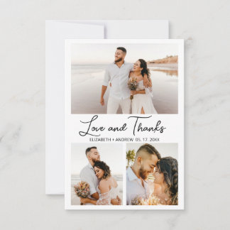 Love and Thanks Script Elegant Photo Collage Thank You Card