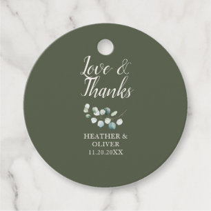 Love and Thanks Script Eucalyptus Wedding Favour Tags