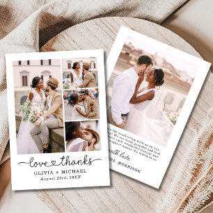 Love and Thanks Script Five Photo Collage Wedding Thank You Card