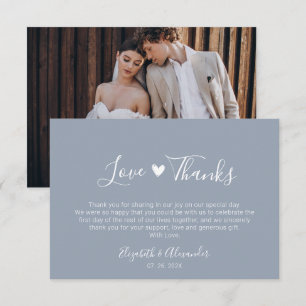 Love and Thanks Script Heart Wedding Photo Thank You Card