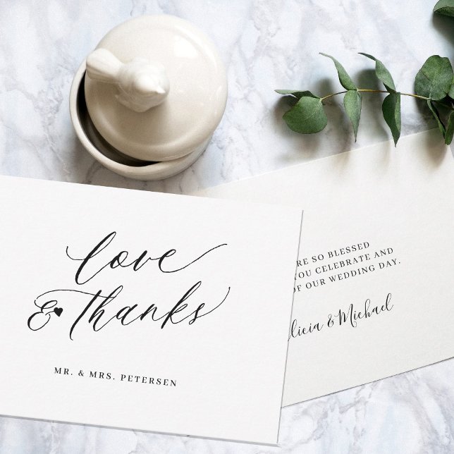Love and thanks script minimalist simple wedding thank you card (Creator Uploaded)
