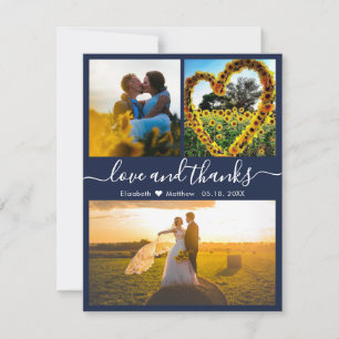 Love and Thanks Script Navy Wedding Photo Thank You Card