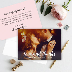 Love and Thanks Script Overlay Wedding Photo Thank You Card