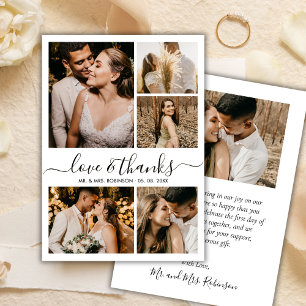 Love and Thanks Script Photo Collage Wedding Thank Thank You Card