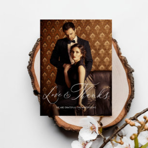 Love and Thanks Script Photo Wedding Postcard