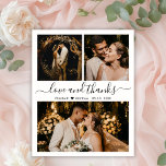 Love and Thanks Script Wedding Photo Thank You Flyer<br><div class="desc">Budget, Elegant, Minimalist Hand Lettered Photo Collage Wedding Thank You personalised affordable low budget flyer. Stylish wedding thank you paper template featuring three photo on the front and one photo on the back. With the text "Love and thanks" in a swirly hand lettered typography script font in black on white...</div>