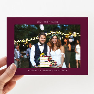 Love and Thanks Simple Wedding Photo Cranberry Thank You Card
