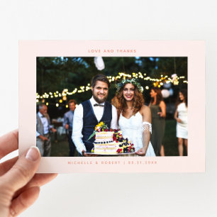 Love and Thanks Simple Wedding Photo Peach Thank You Card