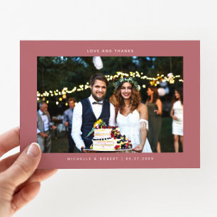 Love and Thanks Simple Wedding Photo Pink Thank You Card