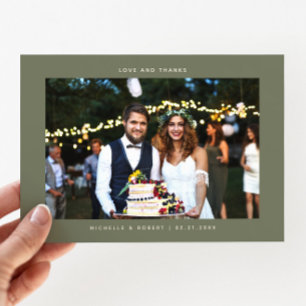 Love and Thanks Simple Wedding Photo Sage Green Thank You Card
