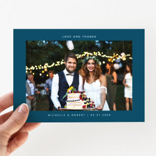 Love and Thanks Simple Wedding Photo Teal Thank You Card