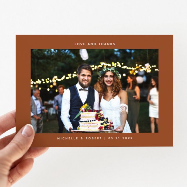 Love and Thanks Simple Wedding Photo Terracotta Thank You Card (Creator Uploaded)