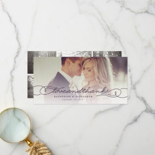 Love And Thanks Stylish Script Multi Photo Wedding Thank You Card