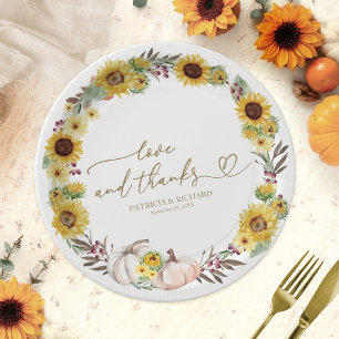 Love And Thanks Sunflower Pumpkin Wedding Paper Plate
