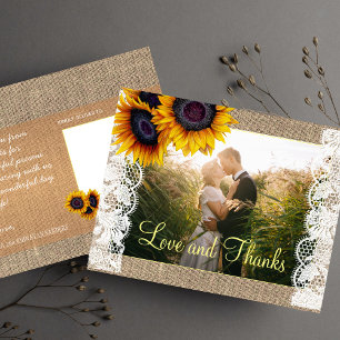 Love and thanks sunflowers wedding thank you postcard