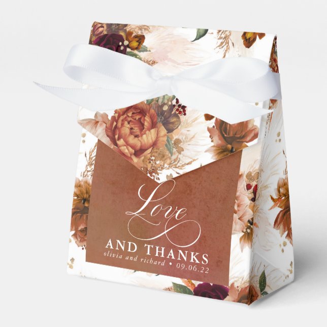 Love and Thanks Terracotta Floral Boho Favours Favour Box (Front Side)