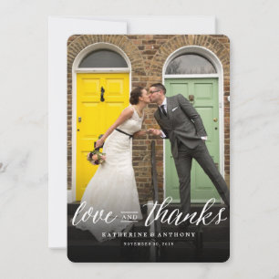 Love And Thanks Trendy Script Photo Modern Wedding Thank You Card