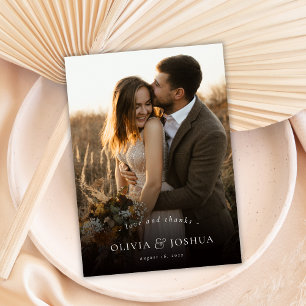 Love and Thanks Typography Elegant Photo Wedding Thank You Card