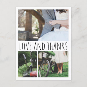 Love And Thanks Typography Three Wedding Photos Postcard