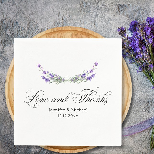 love and thanks,watercolor purple lavender wedding napkin (Creator Uploaded)