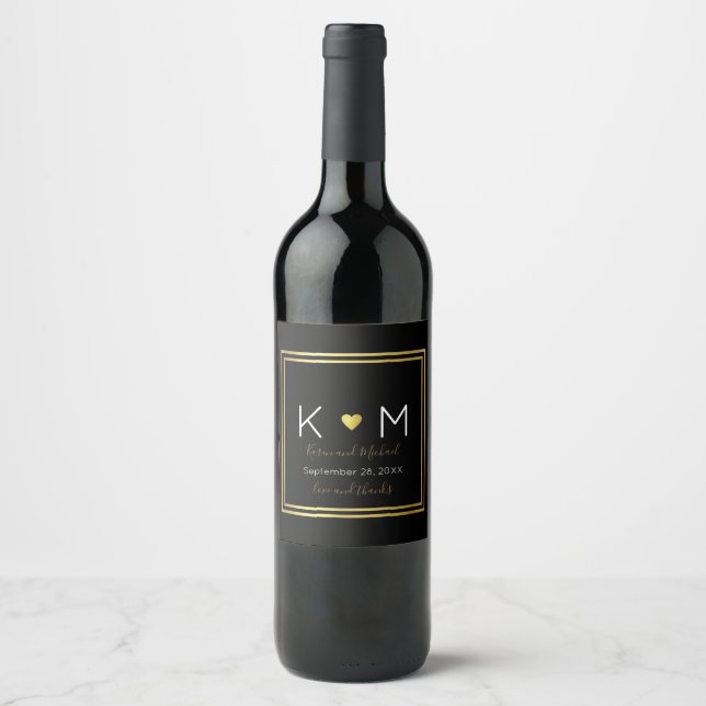 love and thanks wedding black wine label (Front)