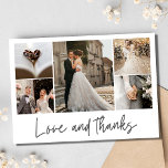Love and Thanks Wedding Elegant Photo Collage  Thank You Card<br><div class="desc">Elegant wedding thank you cards for the couple to share their favourite wedding day photos and gratitude with family and friends. Customise with five wedding photos and your text on the back.</div>