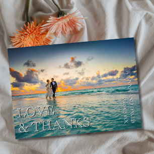 Love and Thanks Wedding Photo Champagne Gold Thank You Card