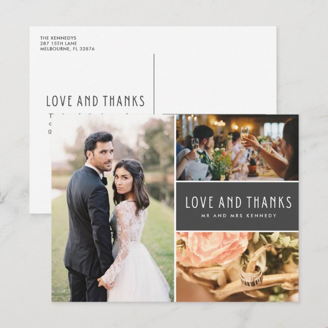 Love and Thanks Wedding Photo Collage Thank You  Postcard (Front/Back)