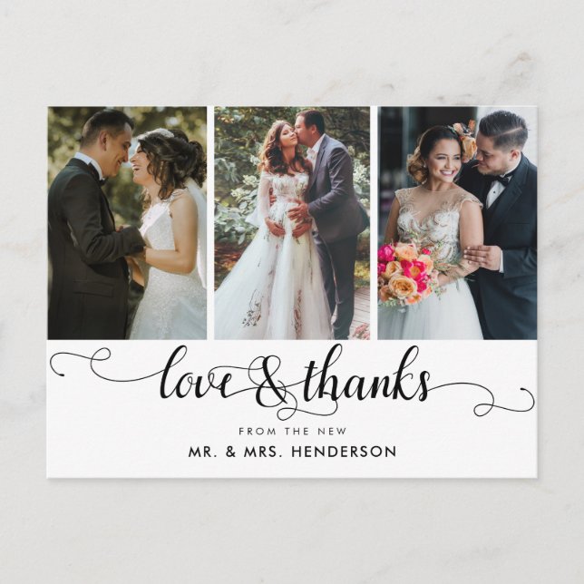 Love And Thanks Wedding Photo Collage Thank You Postcard (Front)