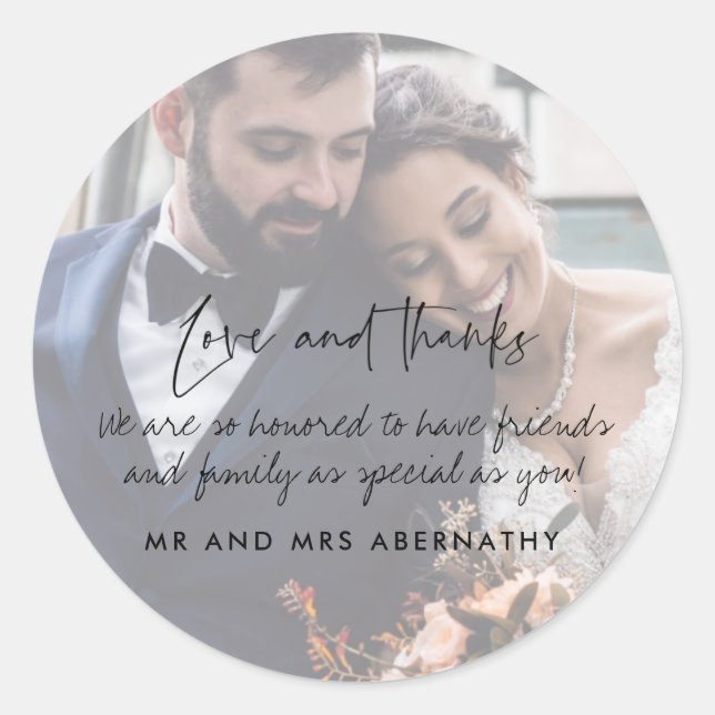 Love and Thanks Wedding Photo Favour Stickers (Front)