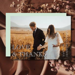 Love and Thanks Wedding Photo Sage Green Thank You Card