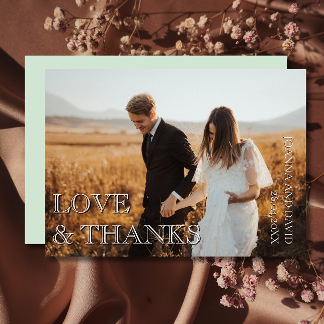 Love and Thanks Wedding Photo Sage Green Thank You Card (Creator Uploaded)