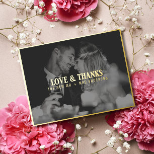 Love and Thanks Wedding Photo Thank You   Overlay Foil Holiday Postcard