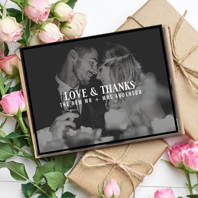 Love and Thanks Wedding Photo Thank You | Overlay Postcard (Creator Uploaded)