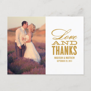 LOVE AND THANKS   WEDDING THANK YOU POST CARD
