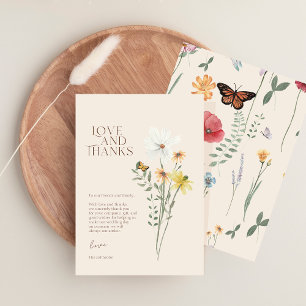 Love And Thanks Whimsical Wildflower Wedding Thank You Card