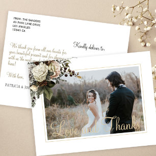 Love and thanks winter peonies wedding thank you postcard