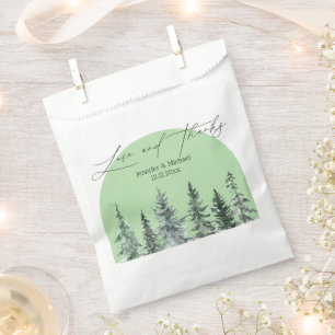 love and thanks, winter pine trees arch wedding favour bags