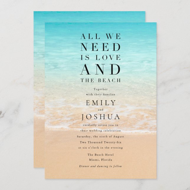Love and the Beach Coastal Wedding Invitation (Front/Back)