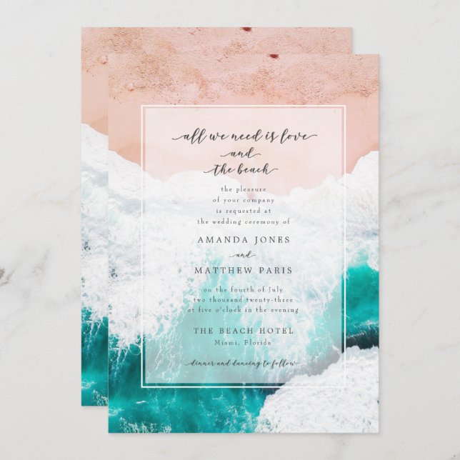Love and the Beach Coastal Wedding Invitation (Front/Back)