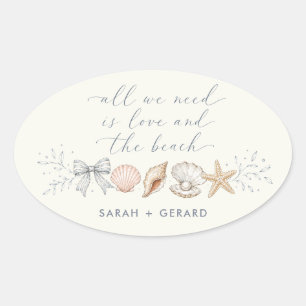 Love and The Beach Destination Wedding Oval Sticker