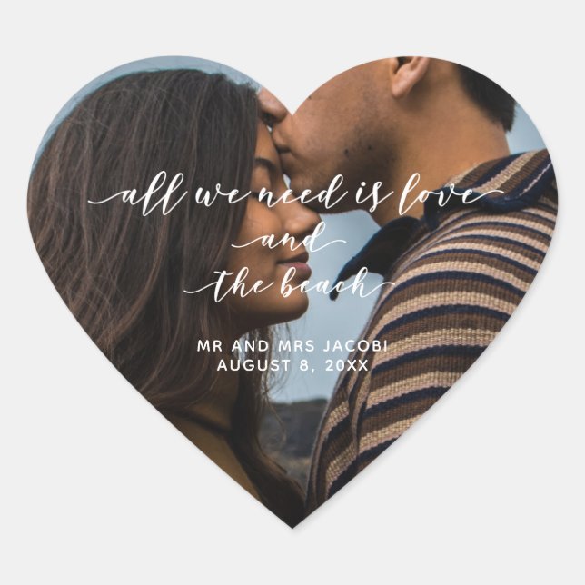 Love and the Beach Photo Thank You Favour Heart Sticker (Front)