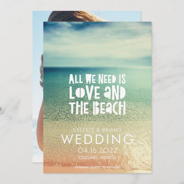 Love and the Beach Wedding Photo Save The Date (Front/Back)