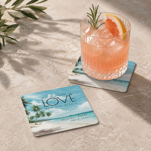 Love and the Beach Wedding  Square Paper Coaster