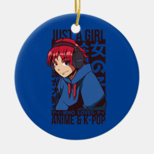 Love Anime and K Pop Just a Girl Celebrating Life Ceramic Tree Decoration