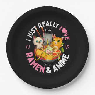Love Anime and Ramen Japanese Noodles Cat Kawaii Paper Plate
