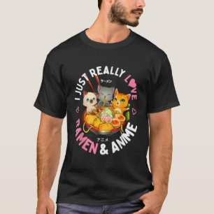 Love Anime and Ramen Japanese Noodles Neko Kawaii T-Shirt