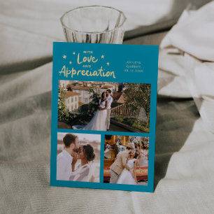 Love Appreciation Wedding Multi Photo Aqua Blue Thank You Card