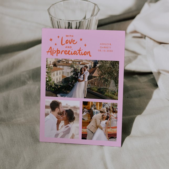 Love Appreciation Wedding Multi Photo Orange Pink Thank You Card (Creator Uploaded)